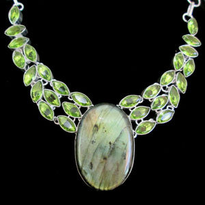 Labradorite Lavalliere Necklace Peridot Collar Bib